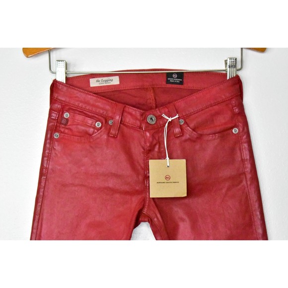 AG Adriano Goldschmied Legging 24 Super Skinny Coated Leatherette Ankle Jean Red - Picture 4 of 14
